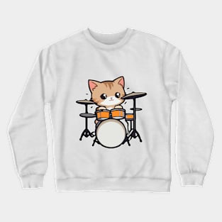 Cute Kitten Drummer for Feline Music Lovers Crewneck Sweatshirt